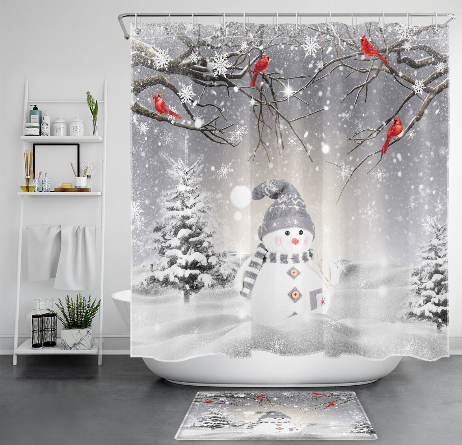 Shimmer Effect Snowflake Winter Shower Curtain
