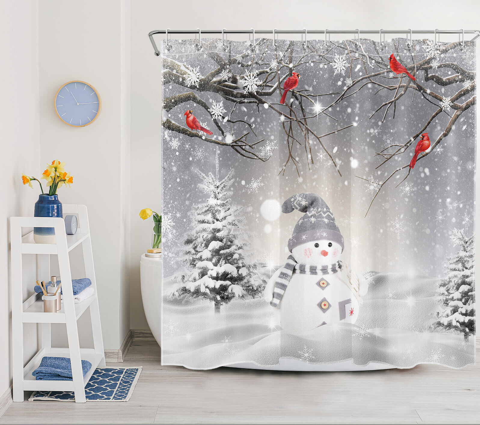 Shimmer Effect Snowflake Winter Shower Curtain