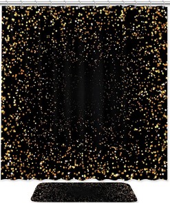 Shimmering Gold Stars Shower Curtain With Waterproof Fabric, Perfect For Elegant Bathroom Decor