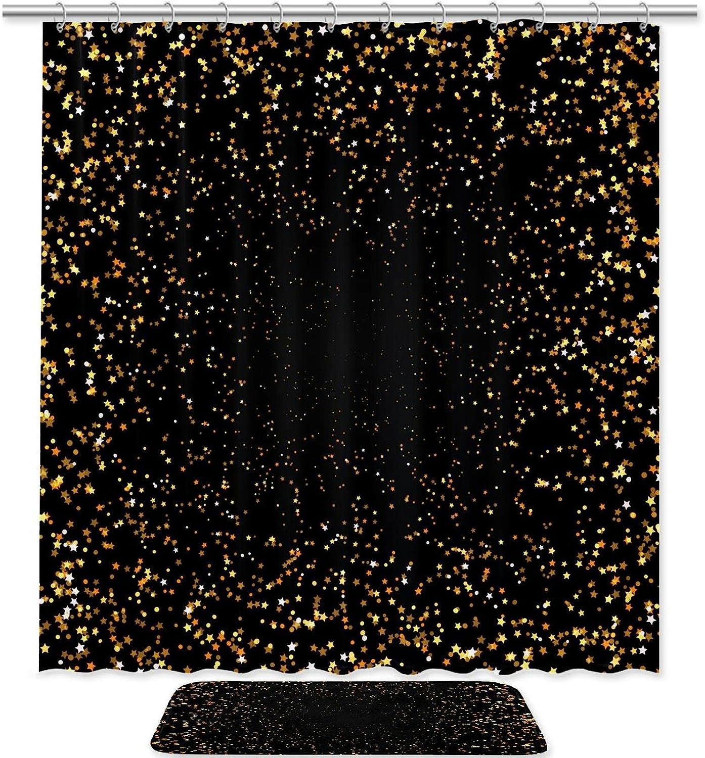 Shimmering Gold Stars Shower Curtain With Waterproof Fabric, Perfect For Elegant Bathroom Decor