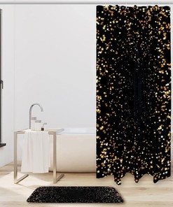 Shimmering Gold Stars Shower Curtain With Waterproof Fabric, Perfect For Elegant Bathroom Decor