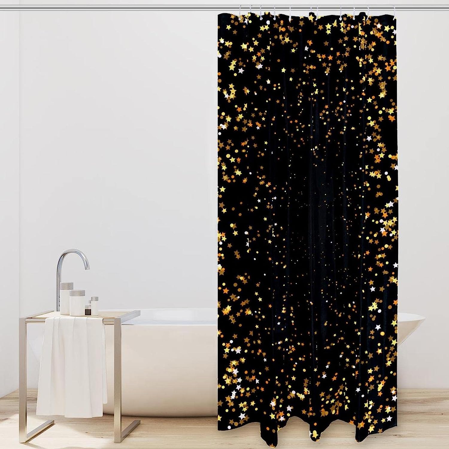 Shining Gold Stars Shower Curtain, Perfect For Elegant Bathroom Decor