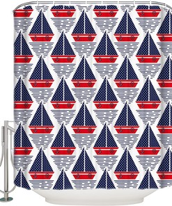 Ship with Anchor Print Shower CurtainNautical Bathroom Decor for Women & Kids