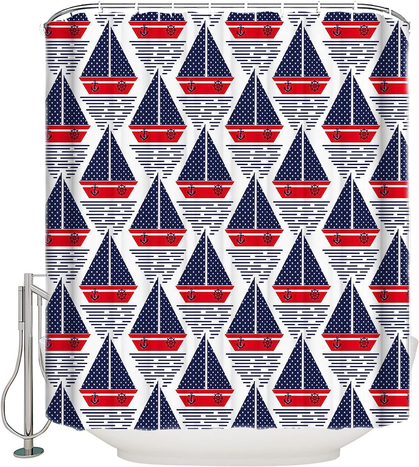 Ship with Anchor Print Shower CurtainNautical Bathroom Decor for Women & Kids