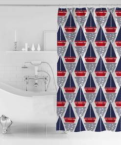 Ship with Anchor Print Shower CurtainNautical Bathroom Decor for Women & Kids