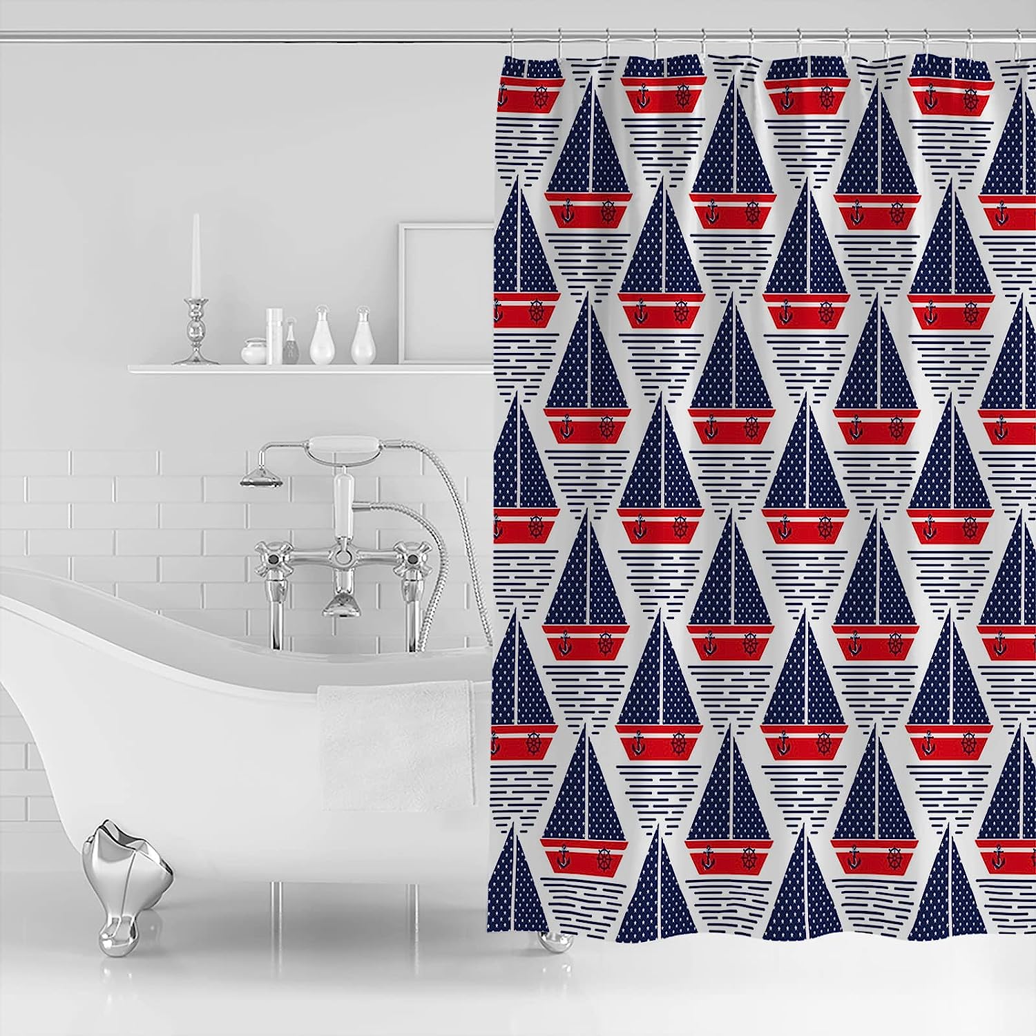 Ship with Anchor Print Shower CurtainNautical Bathroom Decor for Women & Kids