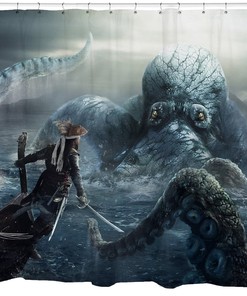 Shipwreck Art Kraken Pirate Shower Curtain for Quirky and Steampunk Bathroom Decor