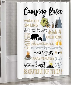 Shorter and Narrow Stall Fabric Shower Curtain for Happy Camper Bathroom Decor