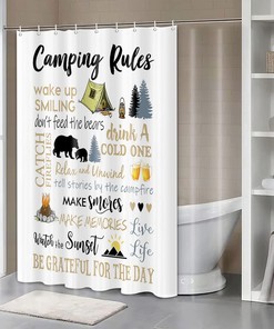 Shorter and Narrow Stall Fabric Shower Curtain for Happy Camper Bathroom Decor
