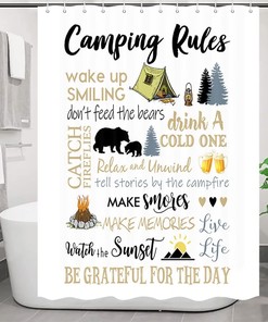 Shorter and Narrow Stall Fabric Shower Curtain for Happy Camper Bathroom Decor