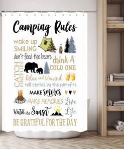 Shorter and Narrow Stall Fabric Shower Curtain for Happy Camper Bathroom Decor