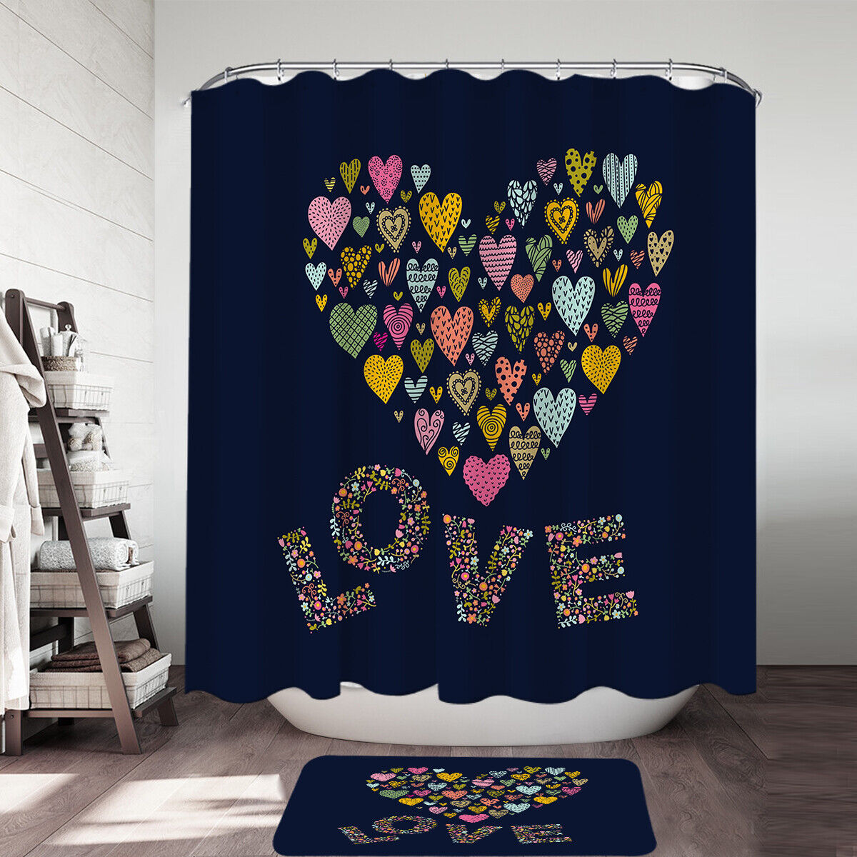 Show Your Love With This Multi-Colored Heart Of Hearts Shower Curtain For A Romantic Bath