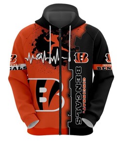 Show Your Support With This All Over Print 3D Cincinnati Bengals Zip Hoodie - Perfect For Nfl Fans