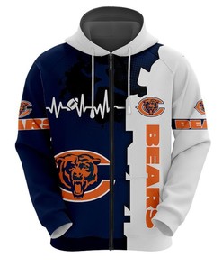 Show Your Support With This Chicago Bears All Over Print 3D Zip Hoodie For Nfl Fans