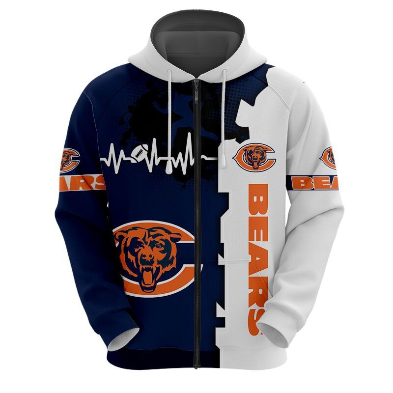 Show Your Support With This Chicago Bears All Over Print 3D Zip Hoodie For Nfl Fans