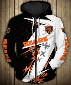 Show Your Team Spirit With This Chicago Bears All Over Print 3D Zip Hoodie - Thunder Graphic Gifts For Fans