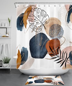 Showcase Your Artistic Side with Monstera Geometric Pattern Watercolor Shower Curtain 