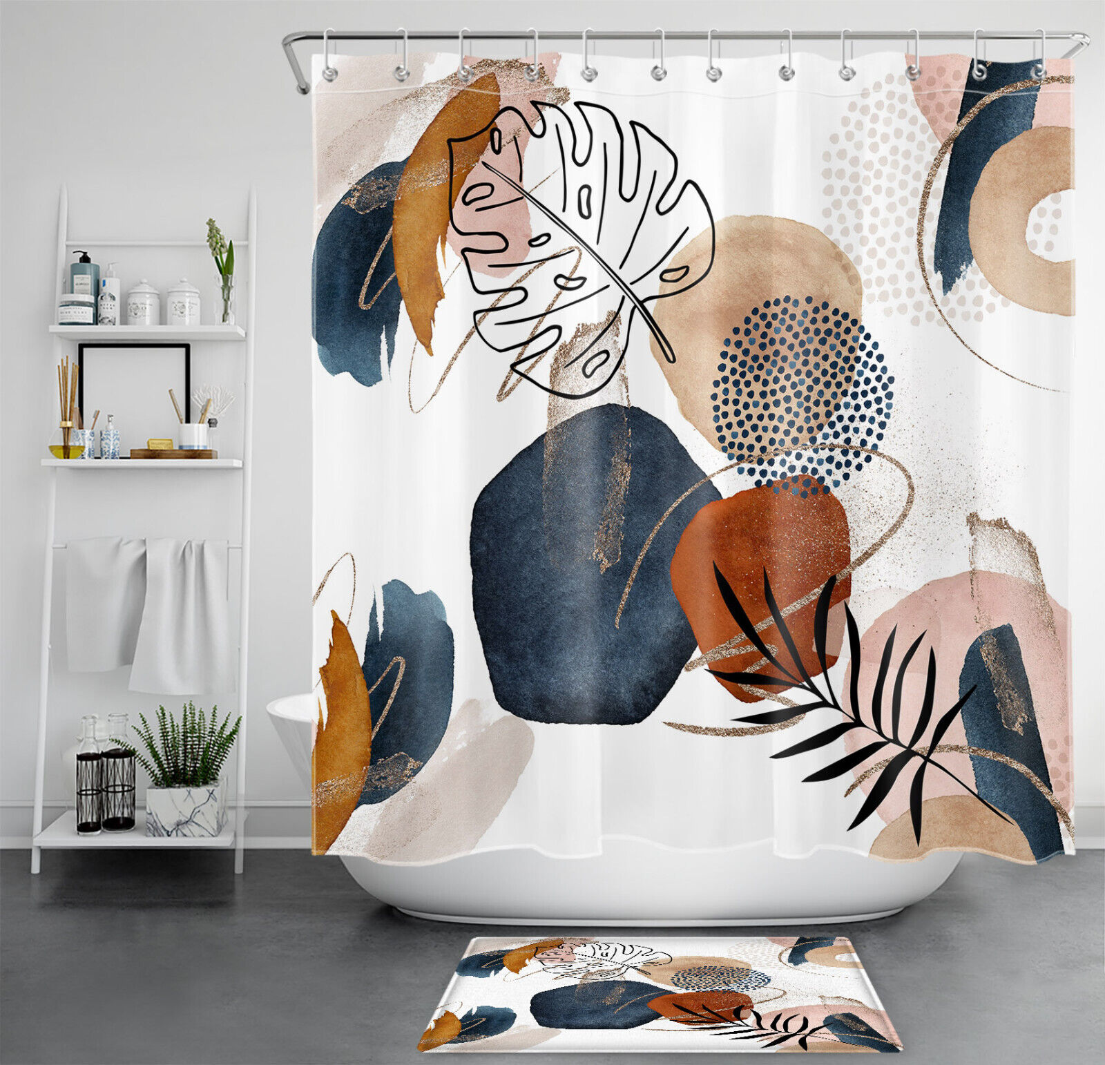 Showcase Your Artistic Side with Monstera Geometric Pattern Watercolor Shower Curtain