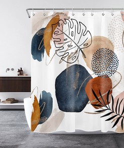 Showcase Your Artistic Side with Monstera Geometric Pattern Watercolor Shower Curtain