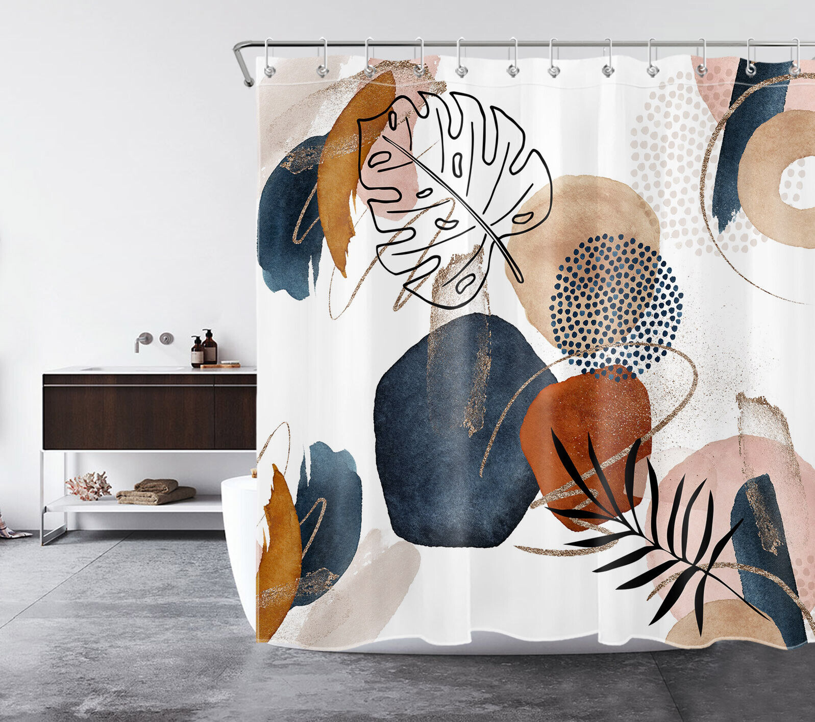 Showcase Your Artistic Side with Monstera Geometric Pattern Watercolor Shower Curtain