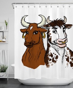 Showcase Your Love for Farm Animals with Watercolor Funny Bull Cow Farm Animals Waterproof Fabric Shower Curtain