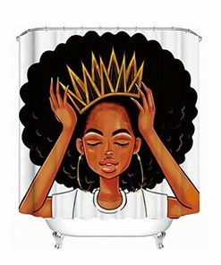 Shower Curtain Accessory Set With African American Women Girl With Crown