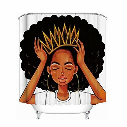 Shower Curtain Accessory Set With African American Women Girl With Crown
