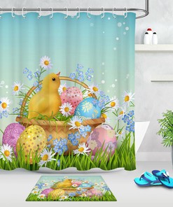 Shower Curtain At Home With Easter Eggs & Pink Plaid - Unique Home Decor