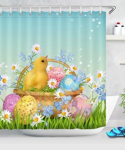 Shower Curtain At Home With Easter Eggs & Pink Plaid - Unique Home Decor