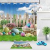 Shower Curtain Decorative With Easter Eggs & Garden Flowers - Green Grass Bathroom Decor