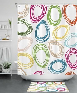 Shower Curtain Design With Easter Eggs & Cute Bunny - Unique Bathroom Decor