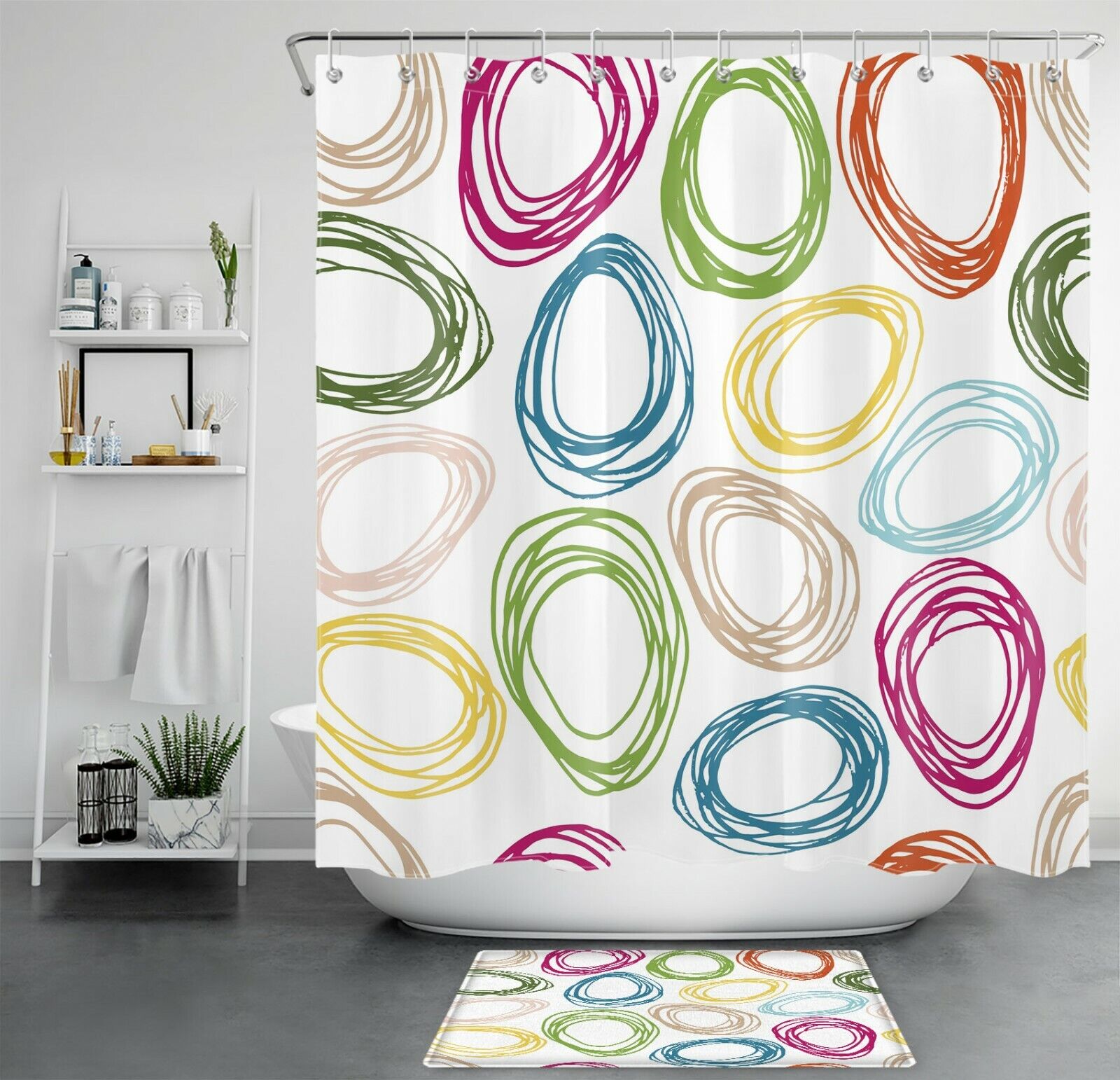 Shower Curtain Design With Easter Eggs & Cute Bunny - Unique Bathroom Decor