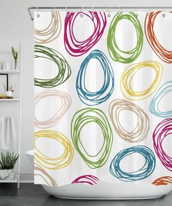 Shower Curtain Design With Easter Eggs & Cute Bunny - Unique Bathroom Decor