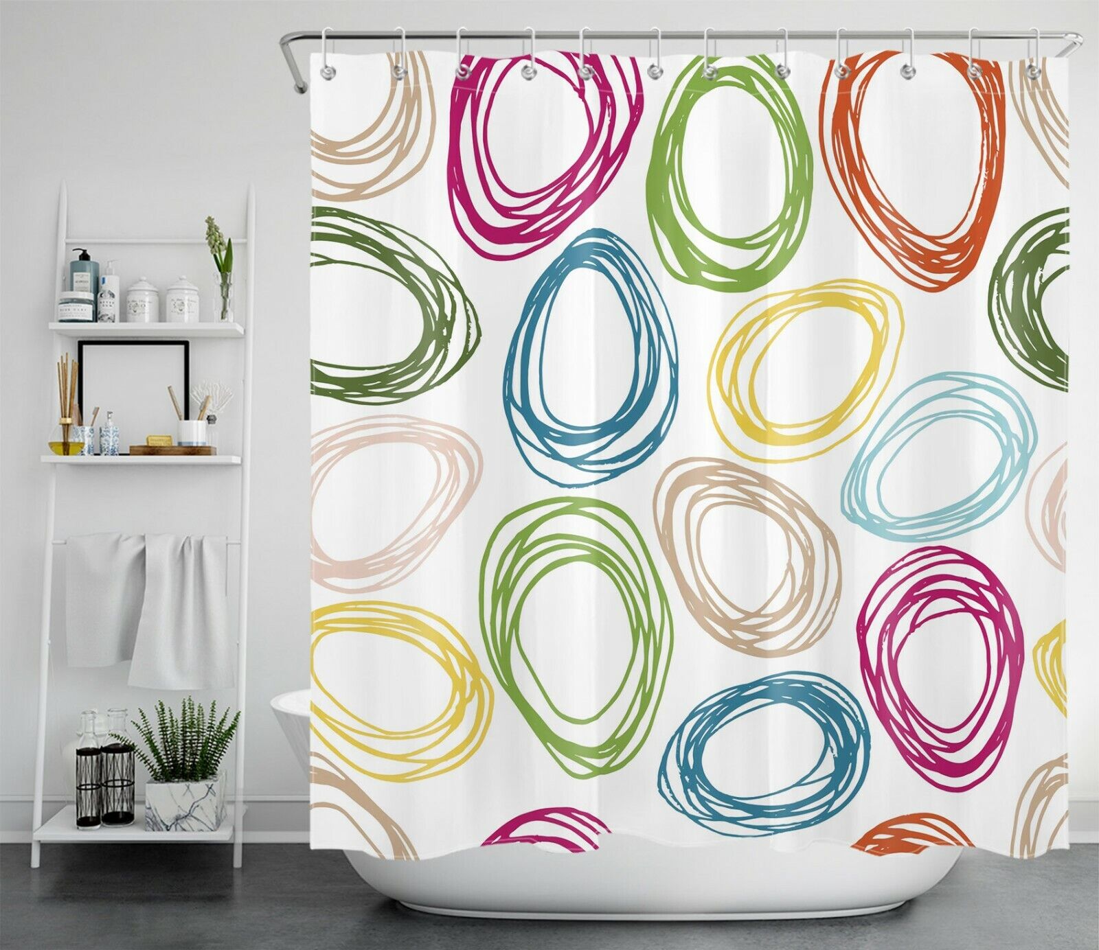 Shower Curtain Design With Easter Eggs & Cute Bunny - Unique Bathroom Decor