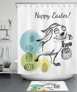 Shower Curtain Designs With Easter Eggs & Blue Truck - Rustic Farmhouse Bathroom Decor