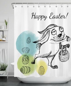 Shower Curtain Designs With Easter Eggs & Blue Truck - Rustic Farmhouse Bathroom Decor