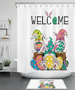 Shower Curtain Full Size With Easter Eggs & Funny Rabbit - Playful Bathroom Decor