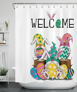Shower Curtain Full Size With Easter Eggs & Funny Rabbit - Playful Bathroom Decor