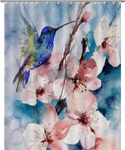 Shower Curtain Ideas: Colorful Print with Birds and Petals for a Unique Bathroom