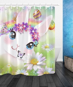 Shower Curtain Ideas With Easter Eggs & Daisy Flowers - Colorful Bathroom Decor