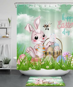 Shower Curtain Sets With Easter Eggs & Flower Tree - Fun Bunny Bathroom Decor