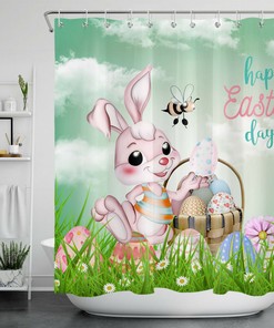 Shower Curtain Sets With Easter Eggs & Flower Tree - Fun Bunny Bathroom Decor