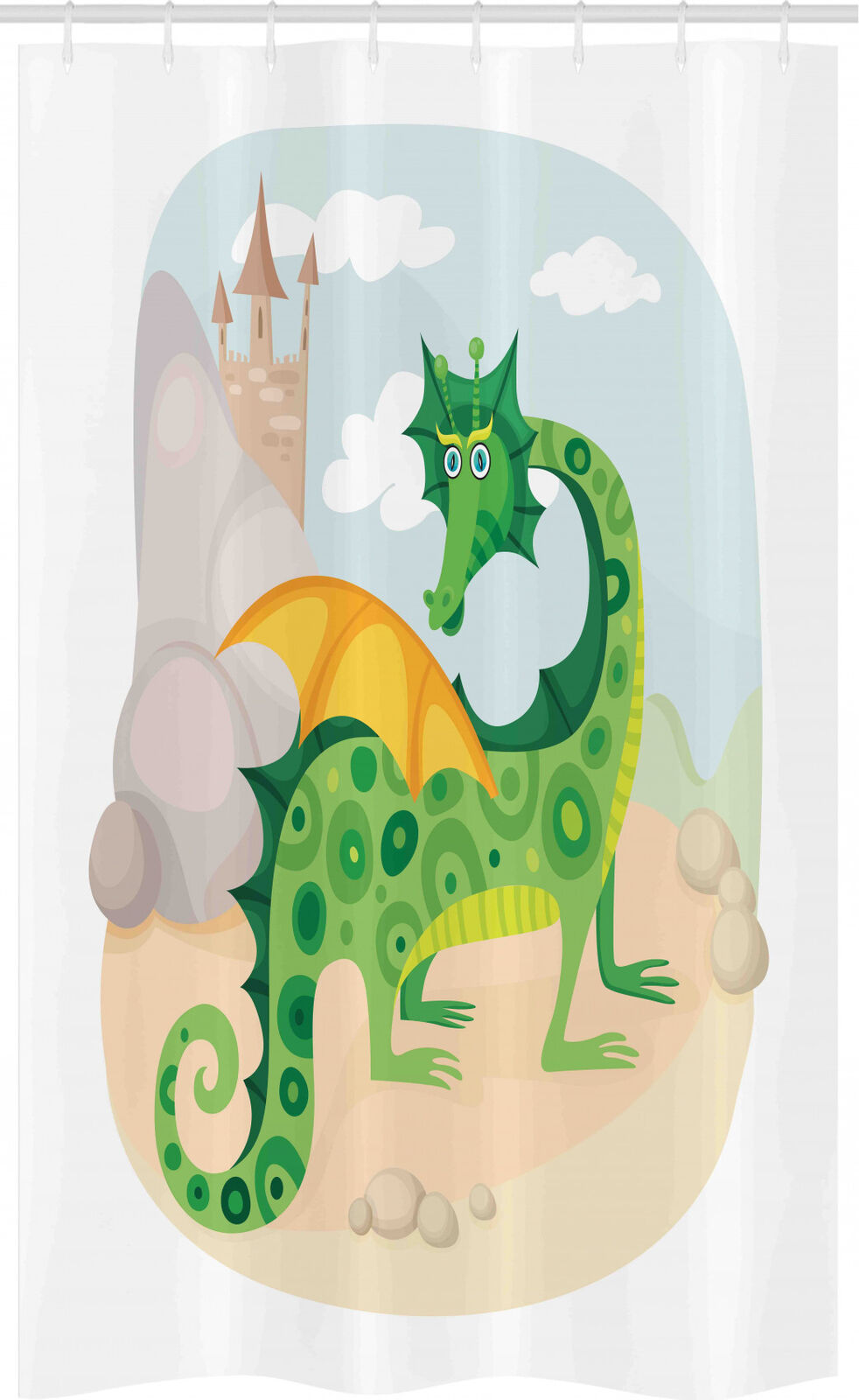 Shower Curtain With A Goofy Dragon Stable Theme - Adds Fun To Your Bathroom