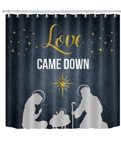 Shower Curtain With Golden Star Nativity Of Jesus For Christmas And Holiday Bathroom Decor