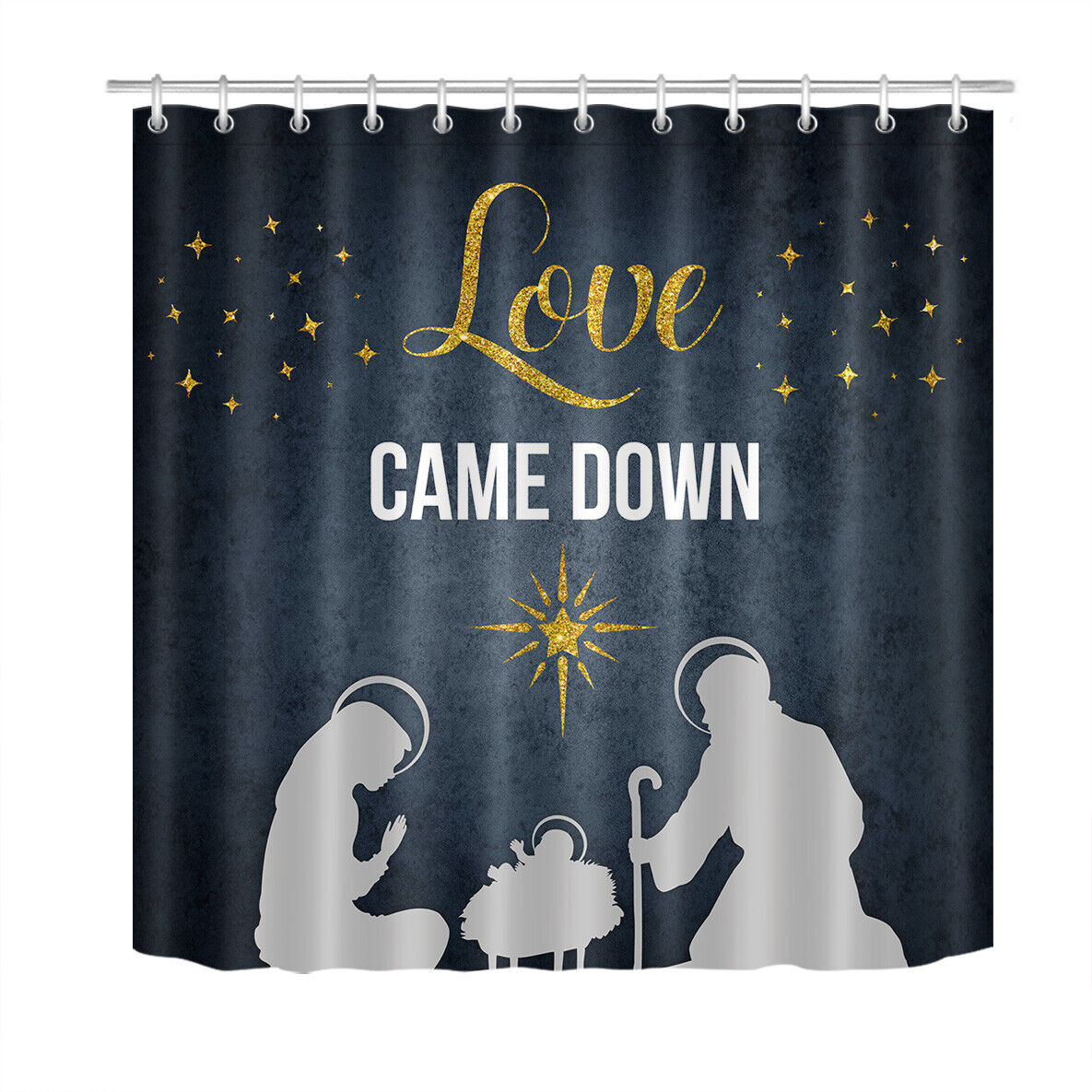 Shower Curtain With Golden Star Nativity Of Jesus For Christmas And Holiday Bathroom Decor