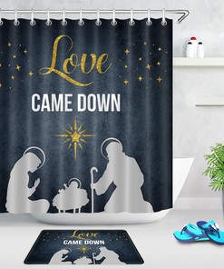 Shower Curtain With Golden Star Nativity Of Jesus For Christmas And Holiday Bathroom Decor
