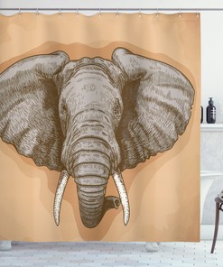 Shower Curtain with Illustration of African Safari Wild Elephant Head for Home Decor by Ikfashoni