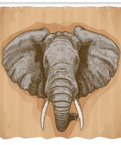 Shower Curtain with Illustration of African Safari Wild Elephant Head for Home Decor by Ikfashoni