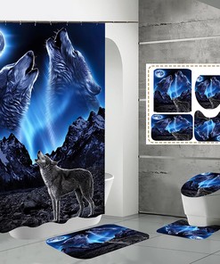 Shower Curtain with Lonely Wolf Design for Serene Bathroom Decor