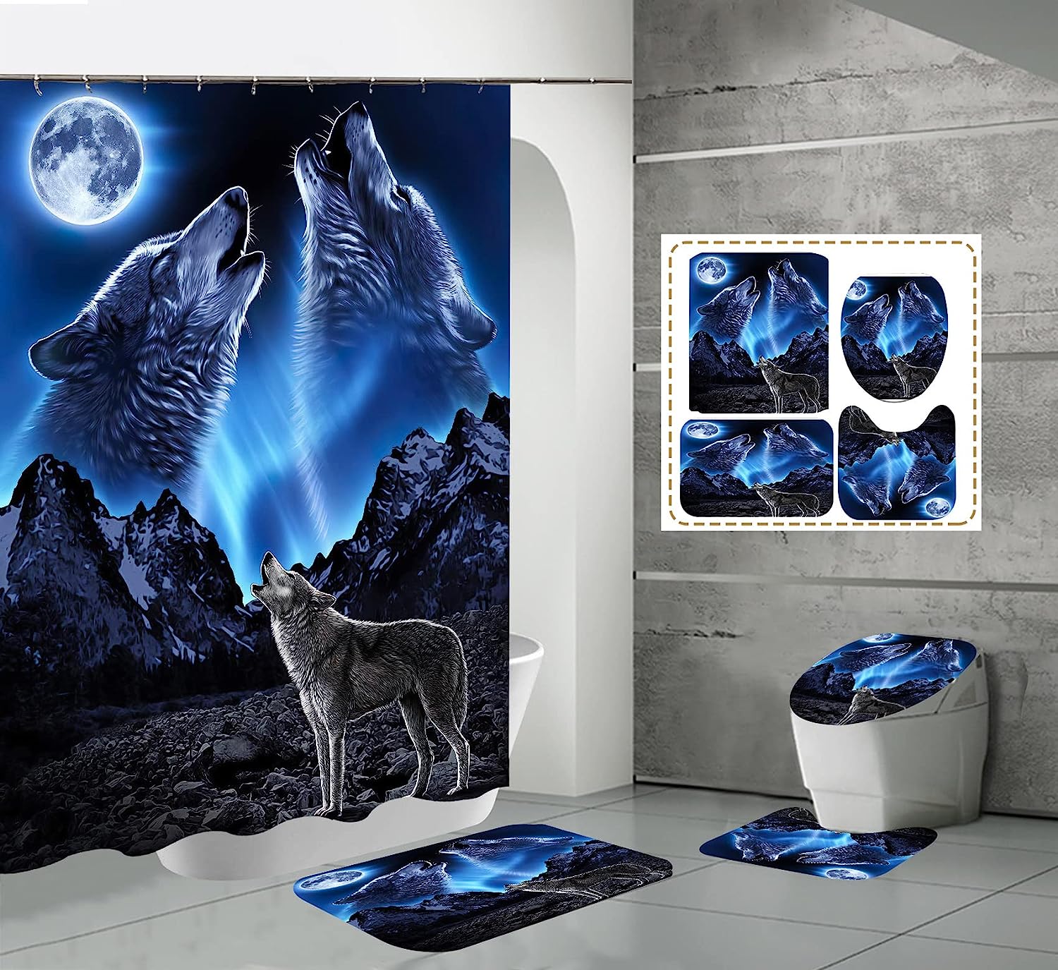 Shower Curtain with Lonely Wolf Design for Serene Bathroom Decor